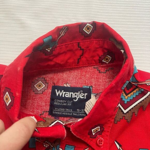 Wrangler Cowboy Cut Regular Fit X-Long Tails VTG Western Button Down Shirt 16-33 - Picture 2 of 7